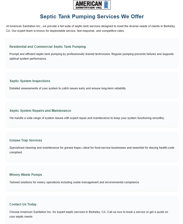 Septic Tank Pumping Services We Offer
